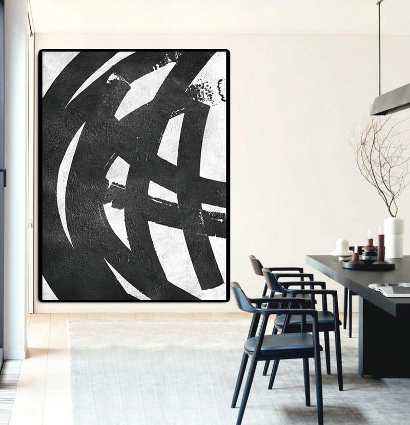 Wall Art Ideas For Living Room,Black And White Minimal Painting On Canvas - Original Abstract Oil Paintings